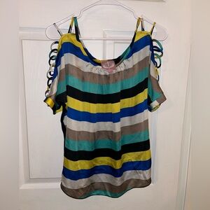 Striped blouse-like t-shirt 🖤💙💛💚